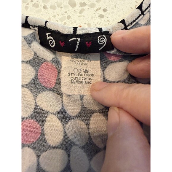 5 7 9 Black White Pink Polka Dot V-Neck Cap Sleeve Blouse Short Sleeve M - Picture 2 of 3